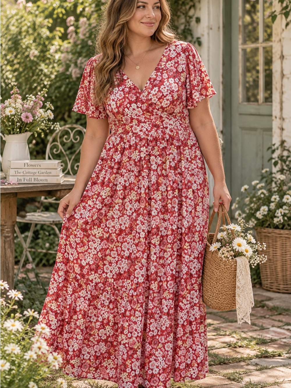 41 Hawthorn Elisse Floral Surplice Romantic Cottagecore Maxi Dress Size